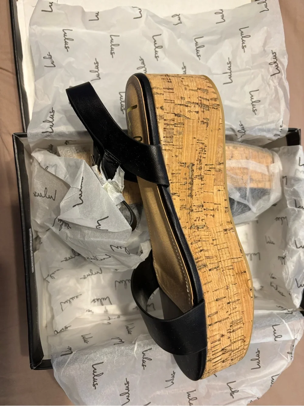 Lulu's Black Strappy Cork Platform Sandals